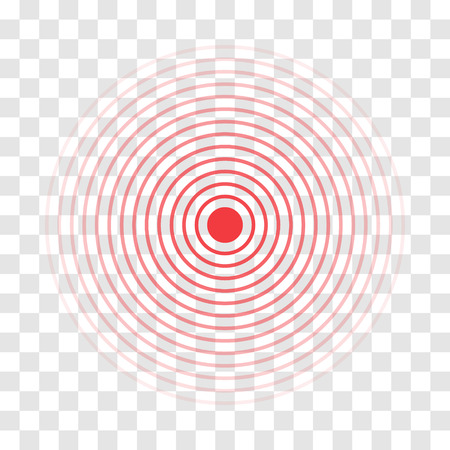 Pain Red Circle Icon For Inflammatory Ache Point. Vector Symbol For Muscular Pain Or Headache And In Stomach And Painkiller Medicine Pill Package Designのイラスト素材