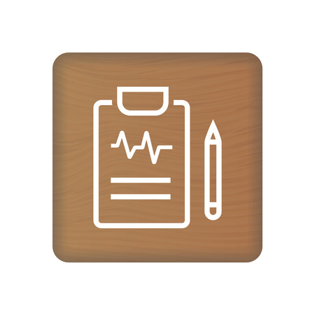 Medical Report Line Flat Vector Icon For Mobile Application, Button And Website Design On Wooden Blocks Isolated On A White Background. Vector Illustration. Healthcare Concept.のイラスト素材