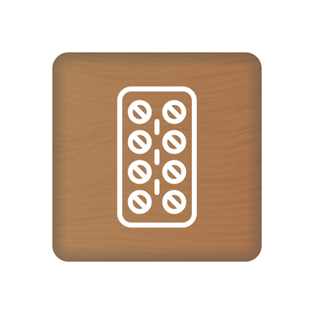 Pills Strip Icon On Wooden Blocks Isolated On A White Background. Vector Illustration. Healthcare Concept.のイラスト素材