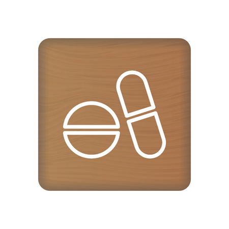 Pills Icon On Wooden Blocks Isolated On A White Background. Vector Illustration. Healthcare Concept.のイラスト素材