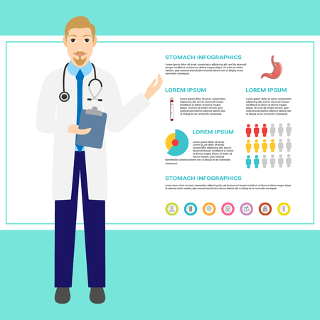 Vector illustration character design doctor explain about stomach diseases,health care. Eps 10のイラスト素材