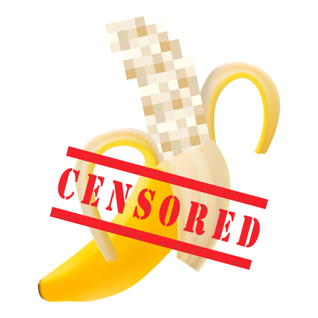 Image of banana closed by censorship, symbol adult only 18 plus, vector illustration. Eps 10のイラスト素材