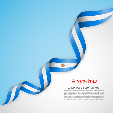 Vector banner in white and blue colors and waving ribbon with flag of Argentina. Template for poster design, brochures, printed materials, logos, independence day. National flagsのイラスト素材