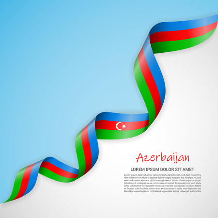 Vector banner in white and blue colors and waving ribbon with flag of Azerbaijan. Template for poster design, brochures, printed materials, logos, independence day. National flagsのイラスト素材
