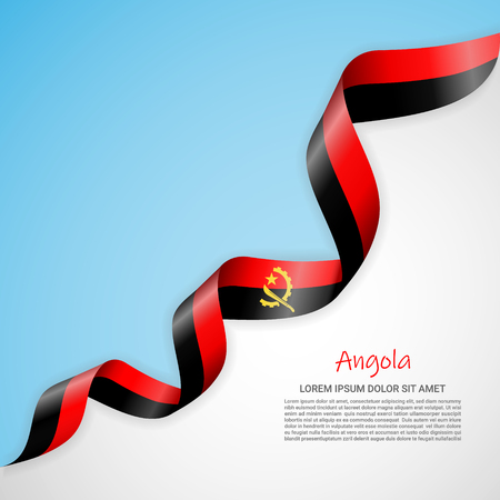 Vector banner in white and blue colors and waving ribbon with flag of Angola. Template for poster design, brochures, printed materials, logos, independence day. National flagsのイラスト素材