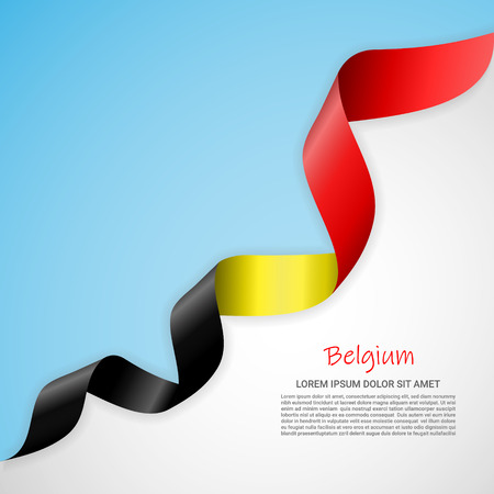 Vector banner in white and blue colors and waving ribbon with flag of Belgium. Template for poster design, brochures, printed materials, logos, independence day. National flagsのイラスト素材