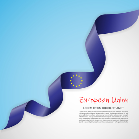 Vector banner in white and blue colors and waving ribbon with flag of Europeanunion. Template for poster design, brochures, printed materials, logos, independence day. National flagsのイラスト素材