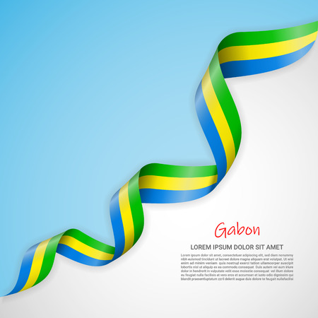 Vector banner in white and blue colors and waving ribbon with flag of Gabon. Template for poster design, brochures, printed materials, logos, independence day. National flagsのイラスト素材