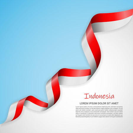 Vector banner in white and blue colors and waving ribbon with flag of Indonesia. Template for poster design, brochures, printed materials, logos, independence day. National flagsのイラスト素材