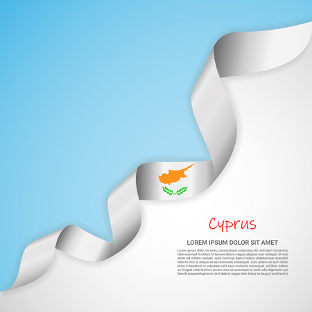 Vector banner in white and blue colors and waving ribbon with flag of Cyprus. Template for poster design, brochures, printed materials, logos, independence day. National flagsのイラスト素材