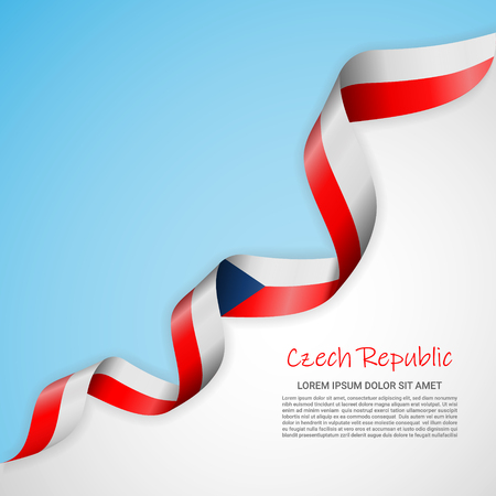 Vector banner in white and blue colors and waving ribbon with flag of Czech Republic. Template for poster design, brochures, printed materials, logos, independence day. National flagsのイラスト素材