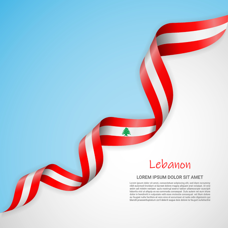 Vector banner in white and blue colors and waving ribbon with flag of Lebanon. Template for poster design, brochures, printed materials, logos, independence day. National flagsのイラスト素材
