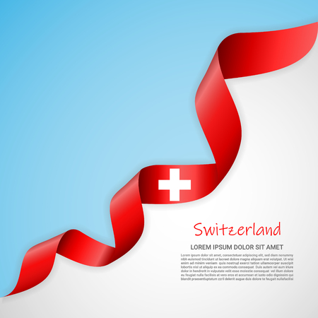 Vector banner in white and blue colors and waving ribbon with flag of Switzerland. Template for poster design, brochures, printed materials, logos, independence day. National flagsのイラスト素材