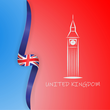 Great Britain flag and Big Ben in London. United Kingdom flag vector illustration, eps 10のイラスト素材