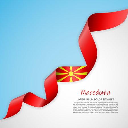 Vector banner in white and blue colors and waving ribbon with flag of Macedonia. Template for poster design, brochures, printed materials, logos, independence day. National flagsのイラスト素材