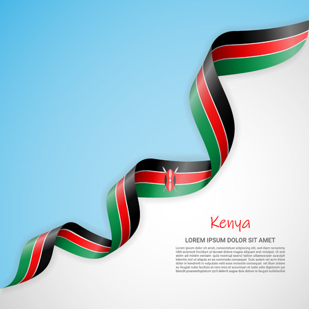 Vector banner in white and blue colors and waving ribbon with flag of Kenya. Template for poster design, brochures, printed materials, logos, independence day. National flagsのイラスト素材