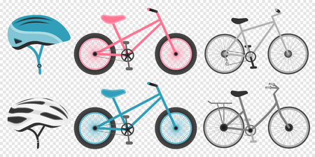 Bike and cycling accessories set colored icons set with biker helmet isolated vector illustration, eps 10のイラスト素材