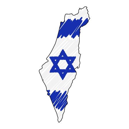 Israel map hand drawn sketch. Vector concept illustration flag, childrens drawing, scribble map. Country map for infographic, brochures and presentations isolated on white background. Vector illustration , eps 10.のイラスト素材