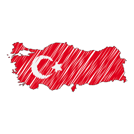 Turkey map hand drawn sketch. Vector concept illustration flag, childrens drawing, scribble map. Country map for infographic, brochures and presentations isolated on white background. Vector illustration, eps 10.のイラスト素材