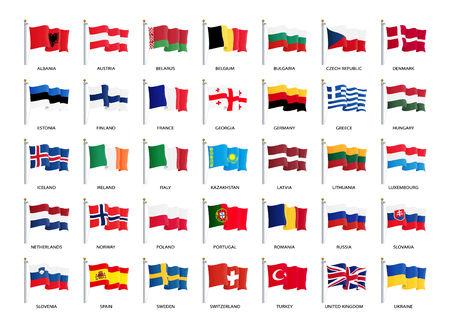 Flags of Europe, waving in the wind - Vector world flags collection, eps 10のイラスト素材