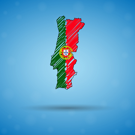 Scribble map of Portugal. Sketch Country map for infographic, brochures and presentations, Stylized sketch map of Portugal. Vector illustration eps 10.のイラスト素材
