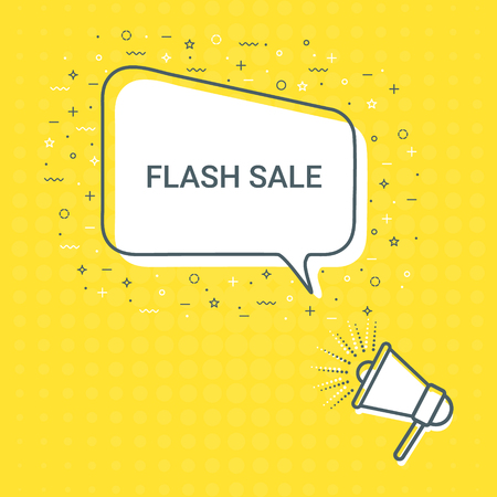 Megaphone With Flash Sale Speech Bubble. Loudspeaker. Illustrations For Promotion Marketing For Prints And Posters, Menu Design, Shop Cards, Cafe, Restaurant Badges, Tags, Packaging etc. eps 10のイラスト素材
