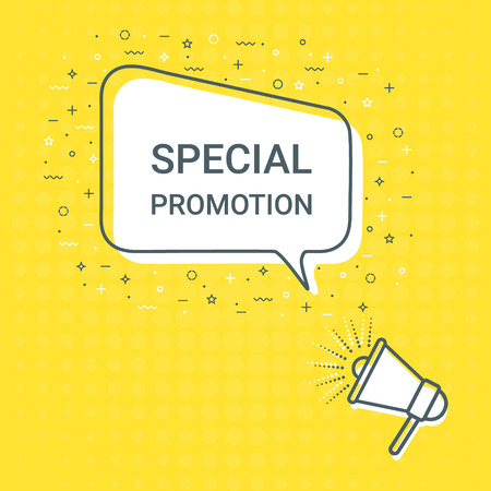 Megaphone With Special Promotion Speech Bubble. Loudspeaker. Illustrations For Promotion Marketing For Prints And Posters, Menu Design, Shop Cards, Cafe, Restaurant Badges, Tags, Packaging etc. eps 10のイラスト素材