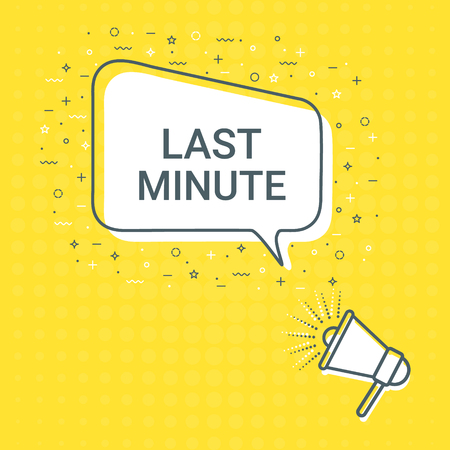 Megaphone With Last Minute Speech Bubble. Loudspeaker. Illustrations For Promotion Marketing For Prints And Posters, Menu Design, Shop Cards, Cafe, Restaurant Badges, Tags, Packaging etc. eps 10のイラスト素材