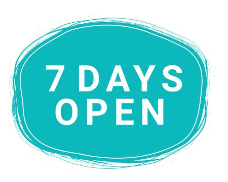 Seven Days Open Speech Bubble. Loudspeaker. Illustrations For Promotion Marketing For Prints And Posters, Menu Design, Shop Cards, Cafe, Restaurant Badges, Tags, Packaging etc. eps 10のイラスト素材
