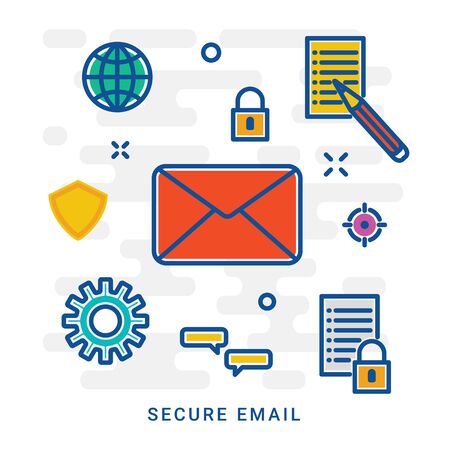 Concept of encryption of emails, data security, protection and authentication flat vector banner with icons and text. Eps 10のイラスト素材