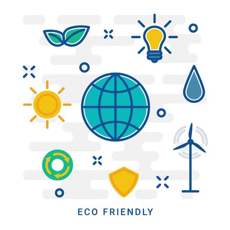 Thin line flat design banner for eco-friendly and environment web page. Modern vector illustration concept of word ecology for website and mobile application templates. Eps 10のイラスト素材