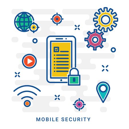 Set of concept line icons for mobile security, mobile services and solutions, data protection. UI/UX kit for web design, applications, mobile interface, infographics and print design. Eps 10のイラスト素材