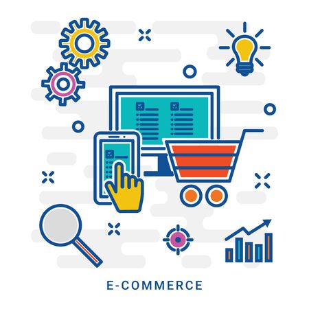 E-commerce icons. Online shopping symbol. Linear style sign for mobile concept and web design. E-commerce symbol illustration. Pixel vector graphics - Vector, eps 10のイラスト素材