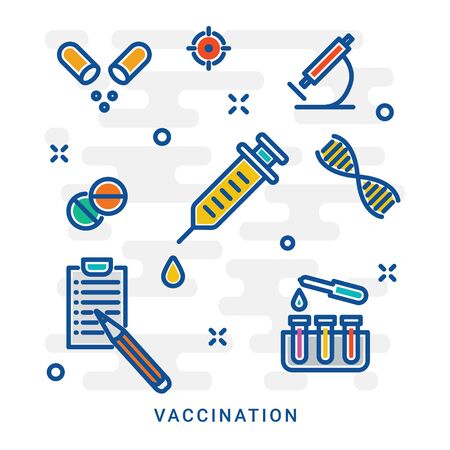 Immunization concept icon. Immune system protection. Kid vaccine. Active and passive immunisation. Vaccination idea thin line illustration. Vector isolated outline drawing. Editable strokeのイラスト素材