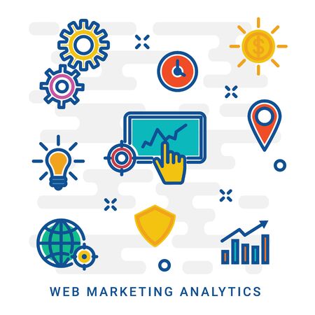 Thin line design of business graph statistics, big data analysis, global seo analytics, financial research report, market stats. Modern vector illustration concept, eps 10のイラスト素材