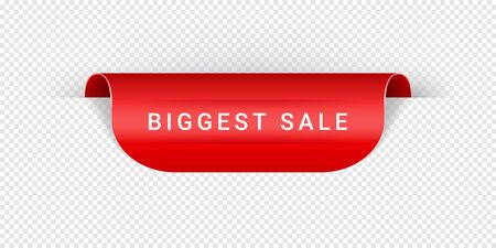 Biggest Sale Vector Sticker, Tag, Banner, Label, Sign Or Ribbon Realistic Red Origami Style Vector Paper Ribbon For Web Banner Or Print Poster.のイラスト素材