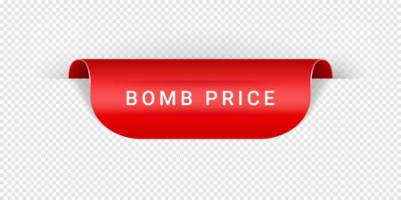 Bomb Price Vector Sticker, Tag, Banner, Label, Sign Or Ribbon Realistic Red Origami Style Vector Paper Ribbon For Web Banner Or Print Poster.のイラスト素材