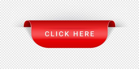 Click Here Vector Sticker, Tag, Banner, Label, Sign Or Ribbon Realistic Red Origami Style Vector Paper Ribbon For Web Banner Or Print Poster.のイラスト素材