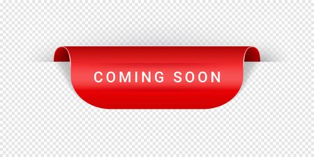 Coming Soon Vector Sticker, Tag, Banner, Label, Sign Or Ribbon Realistic Red Origami Style Vector Paper Ribbon For Web Banner Or Print Poster.のイラスト素材