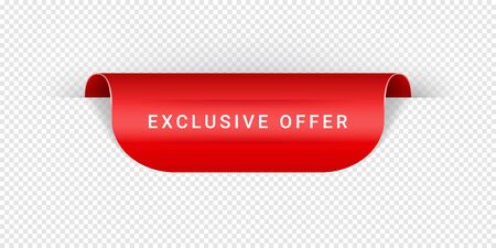 Exclusive Offer Vector Sticker, Tag, Banner, Label, Sign Or Ribbon Realistic Red Origami Style Vector Paper Ribbon For Web Banner Or Print Poster.のイラスト素材