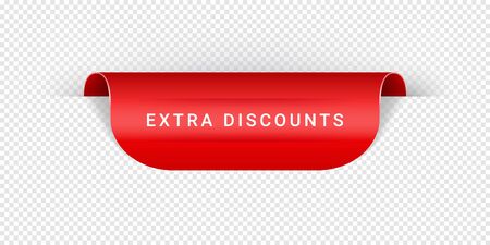 Extra Discounts Vector Sticker, Tag, Banner, Label, Sign Or Ribbon Realistic Red Origami Style Vector Paper Ribbon For Web Banner Or Print Poster.のイラスト素材