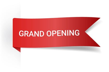 Grand Opening Realistic Detailed Curved Paper Banner. Ribbons With Space For Text. Isolated On White Background. Vector Illustration.のイラスト素材