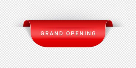Grand Opening Vector Sticker, Tag, Banner, Label, Sign Or Ribbon Realistic Red Origami Style Vector Paper Ribbon For Web Banner Or Print Poster.のイラスト素材