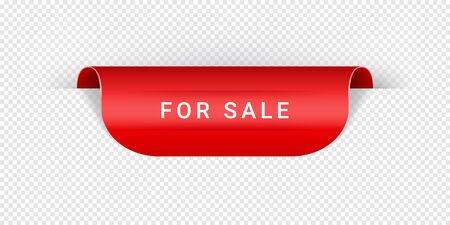 For Sale Vector Sticker, Tag, Banner, Label, Sign Or Ribbon Realistic Red Origami Style Vector Paper Ribbon For Web Banner Or Print Poster.のイラスト素材