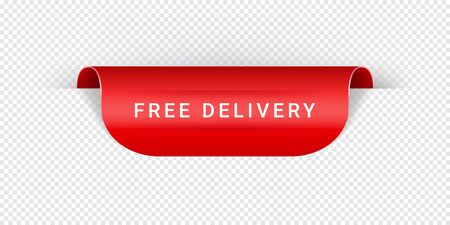 Free Delivery Vector Sticker, Tag, Banner, Label, Sign Or Ribbon Realistic Red Origami Style Vector Paper Ribbon For Web Banner Or Print Poster.のイラスト素材