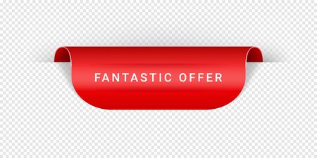 Fantastic Offer Vector Sticker, Tag, Banner, Label, Sign Or Ribbon Realistic Red Origami Style Vector Paper Ribbon For Web Banner Or Print Poster.のイラスト素材