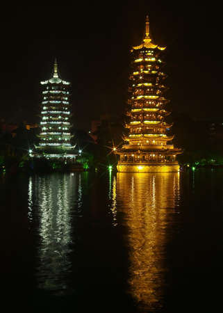 twin pagoda in Guilin city, Chinaの写真素材