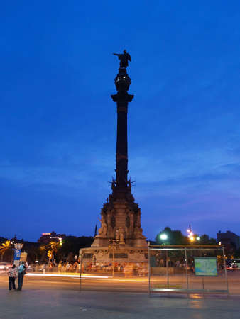 A Statue of Columbus at sunset in Barcelonaの写真素材