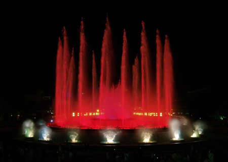 Montjuic (magic) fountain in Barcelona at nightの写真素材