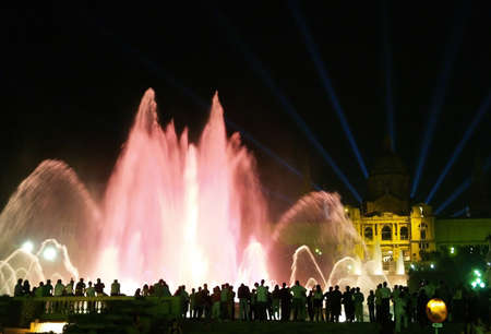 Montjuic (magic) fountain in Barcelona at nightの写真素材